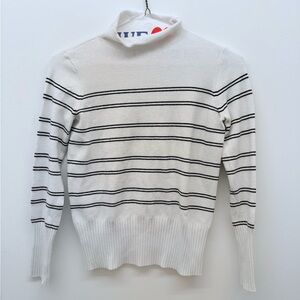 French Connection Funnel Neck White Striped Turtleneck Sweater Sz S